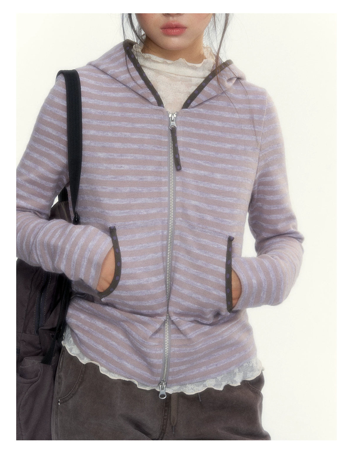 Dusty Purple Stripe Hooded Knit Cardigan