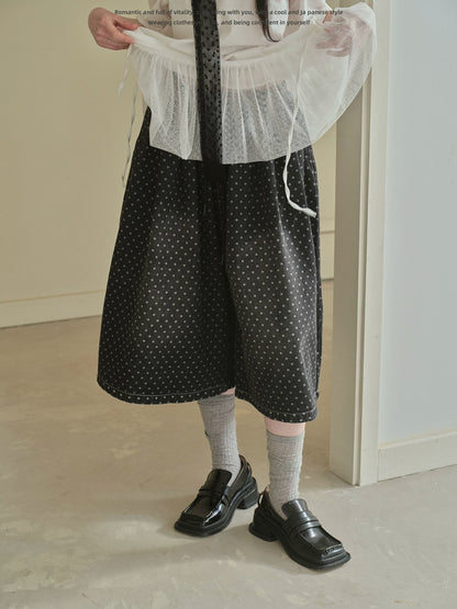 "Midnight Dots" Charcoal Black Polka Dot Cropped Wide Leg Jeans