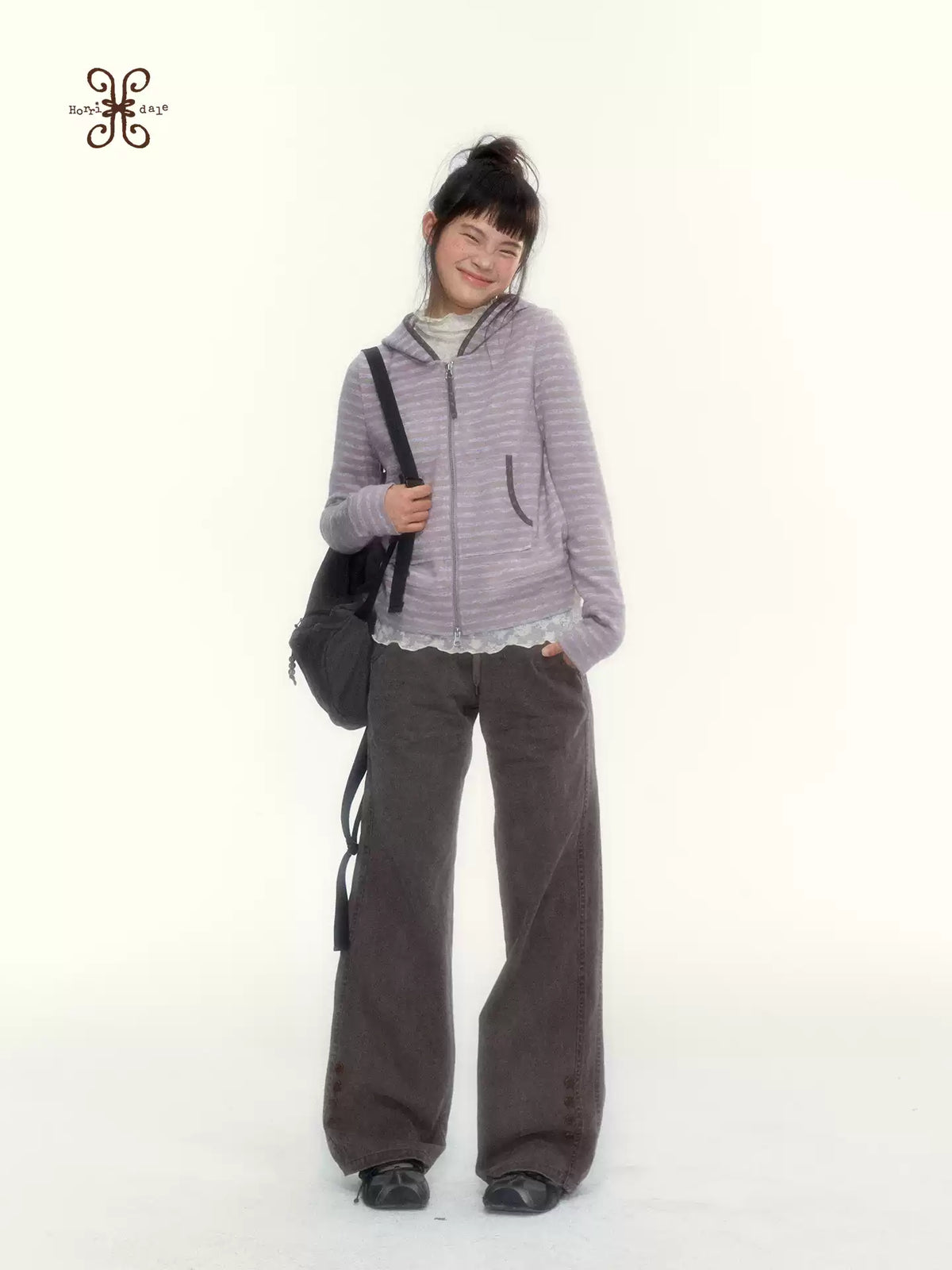 Dusty Purple Stripe Hooded Knit Cardigan