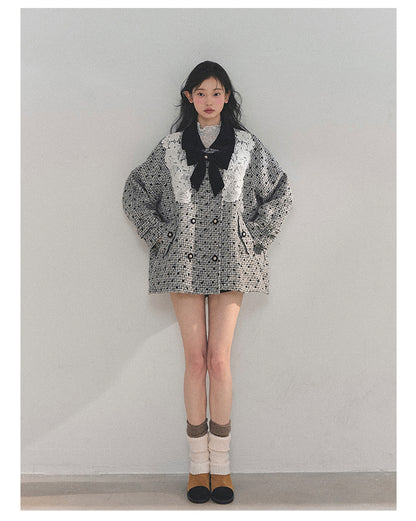 少也眼 “Soft-Focused Moment” Black Tweed Lace Jacket 975642