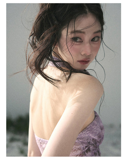 “Jacaranda Whisper” Orchid Purple Asymmetrical Halter Top
