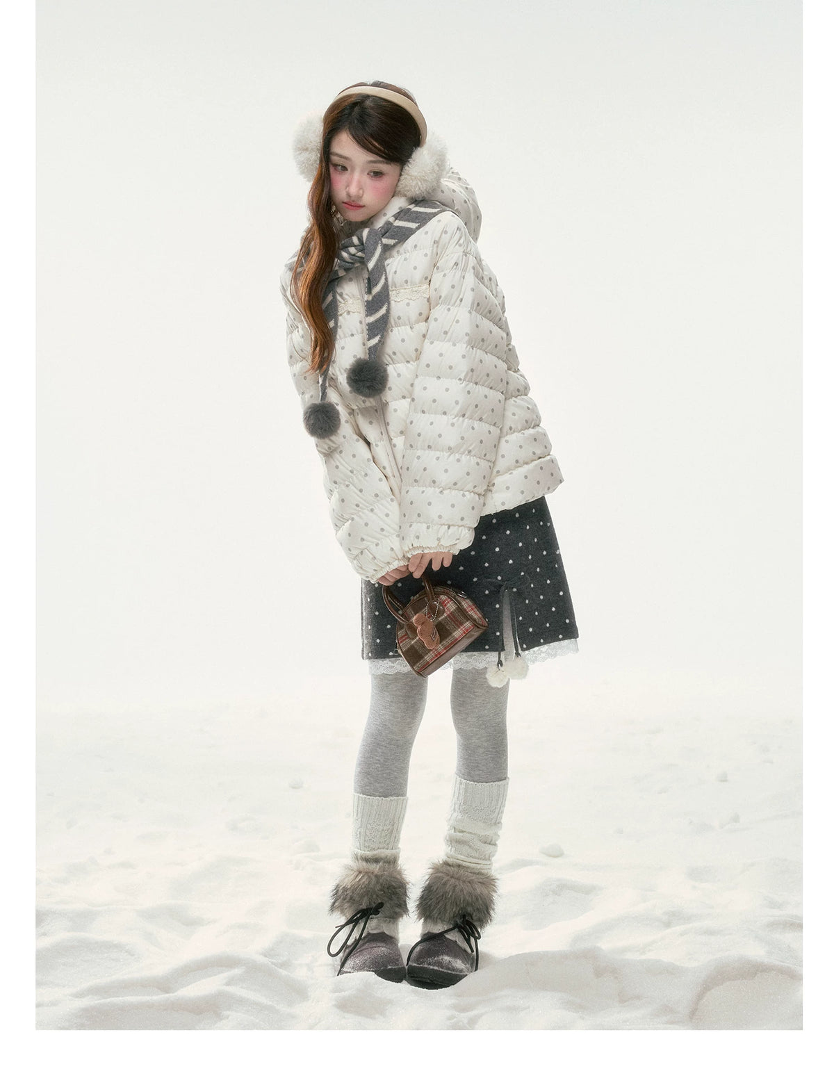 BIBIBENCY - White Polka Dot 90% Duck Down Puffer Jacket