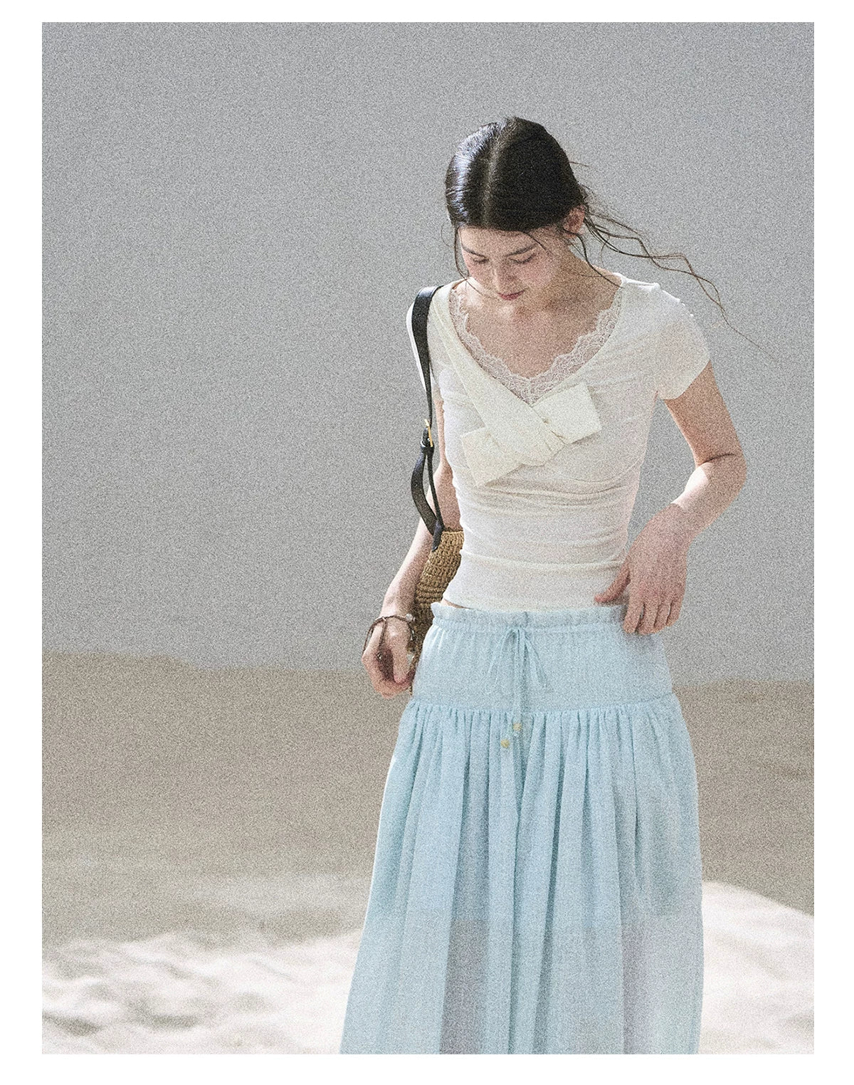 "White Tea Under the Moonlight" White Lace V-Neck Top