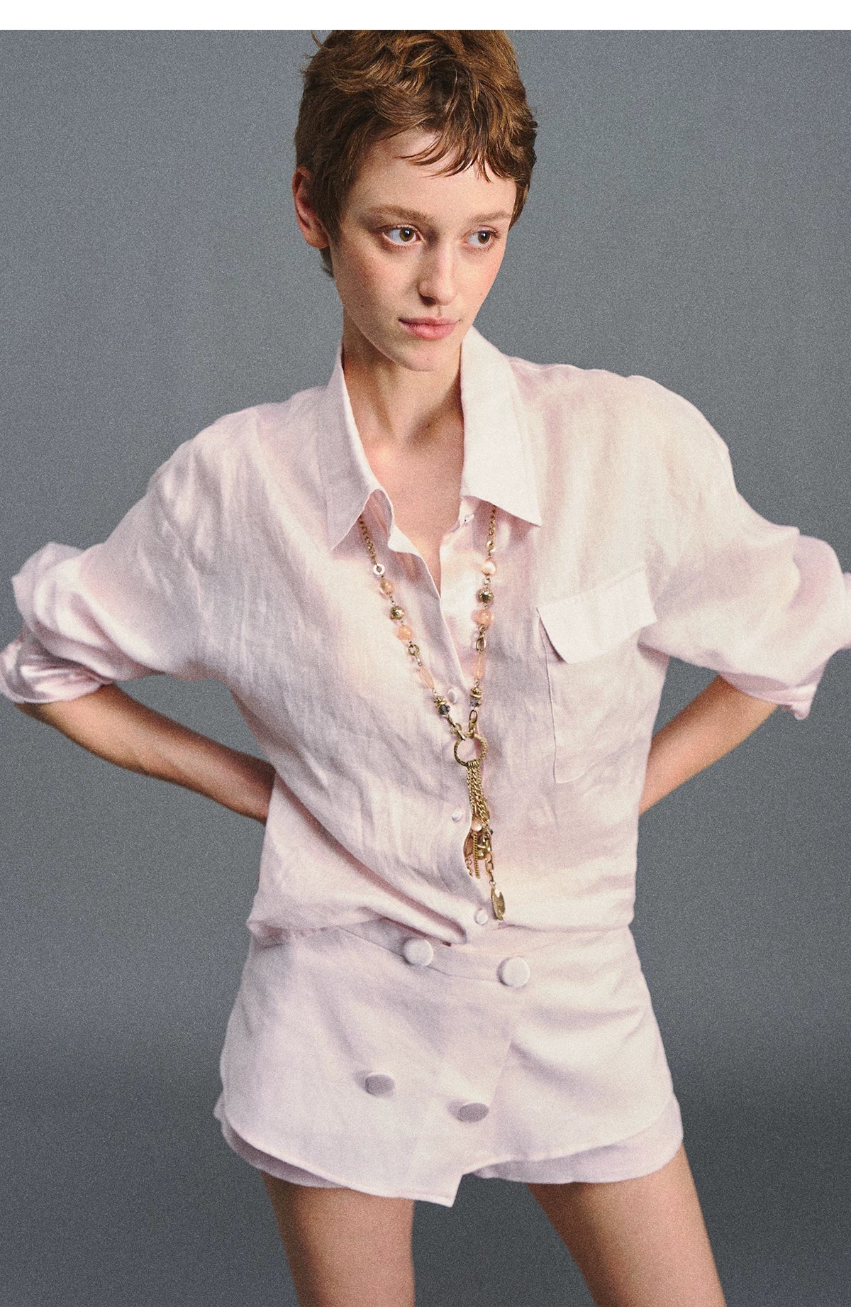 "Blush Breeze" Pink Linen Shirt & Layered A-Line Skort Set