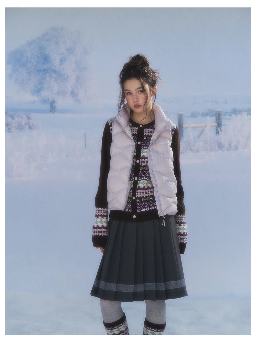 CANSTORE - "Ink Floral Reverie" Dark Gray Pleated Mini Skirt with Lace Trim