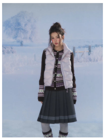 CANSTORE - "Ink Floral Reverie" Dark Gray Pleated Mini Skirt with Lace Trim