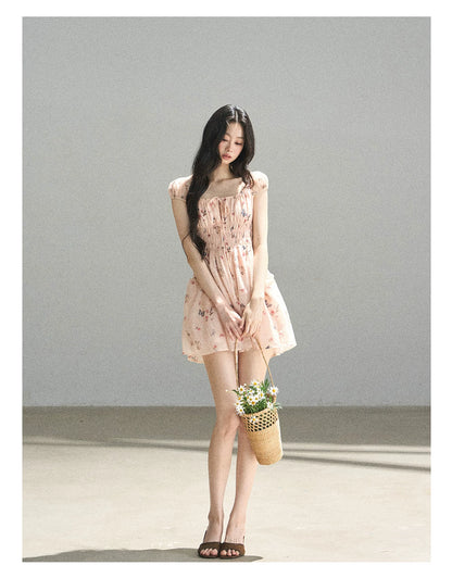 "A Meadow of Dreams" Dutch Cream Ruched Babydoll Mini Dress