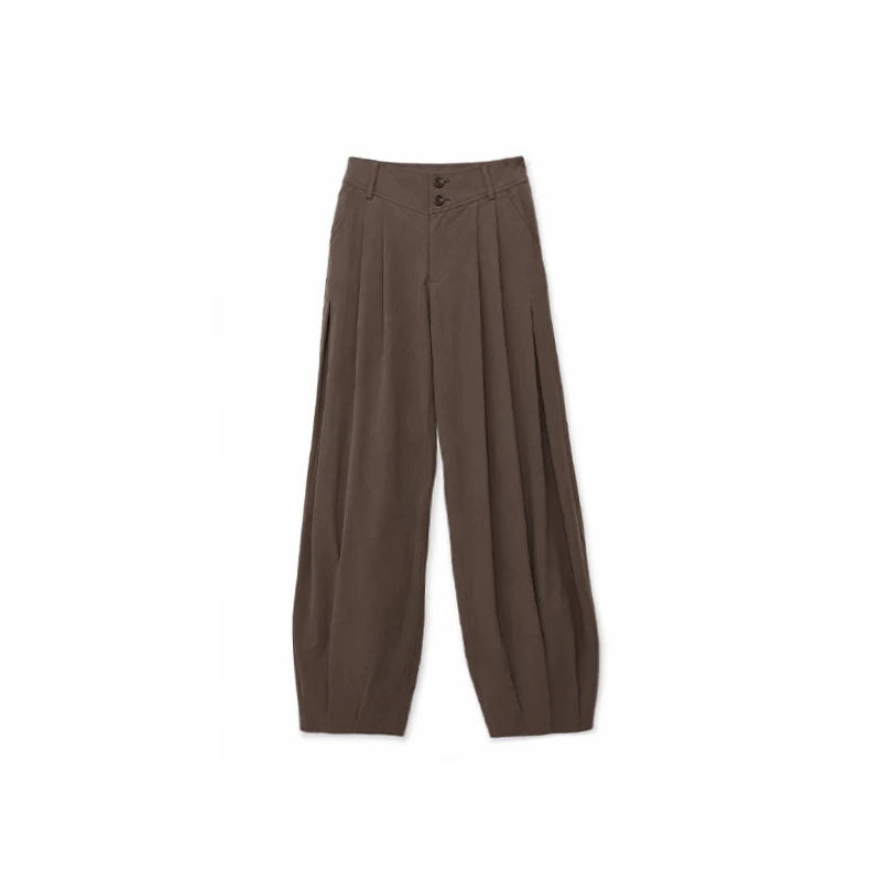 DAILY ARTIST - Coffee Brown Vintage Pleated Balloon Trousers