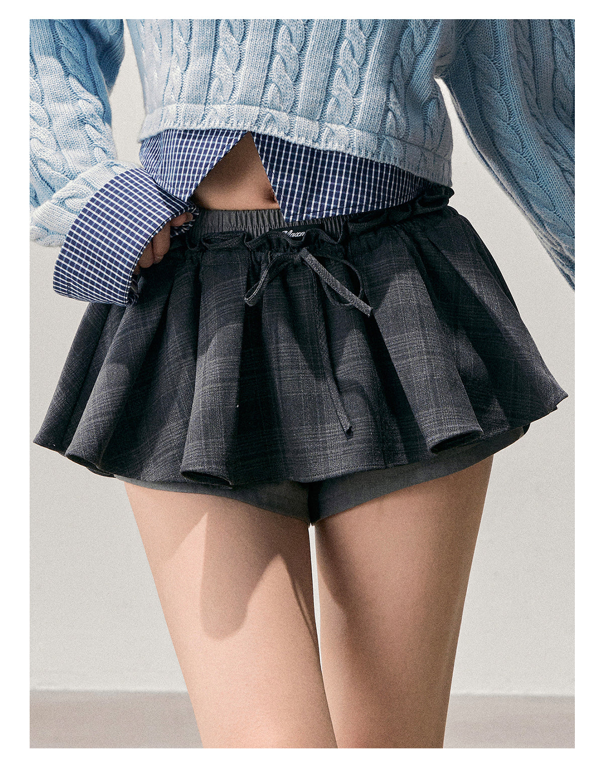 少也眼 “Annie's Waltz” Vintage Preppy A-Line Mini Skirt - Gray 1645635