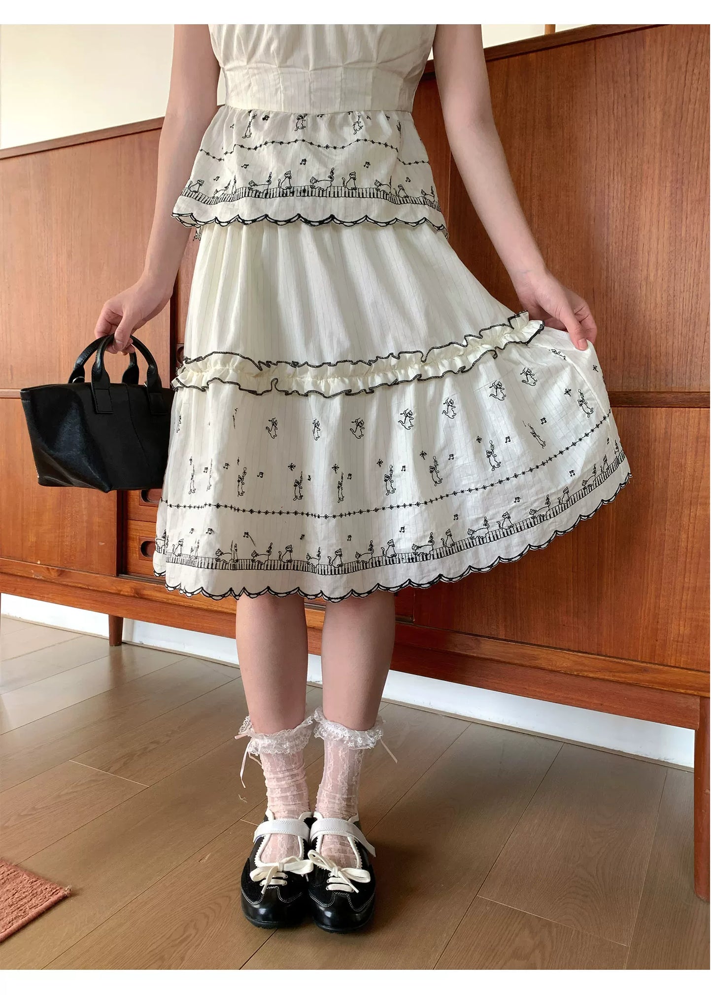 [RF] “Ivory Star Whisper” Polka Dot Two-Piece Skirt Set