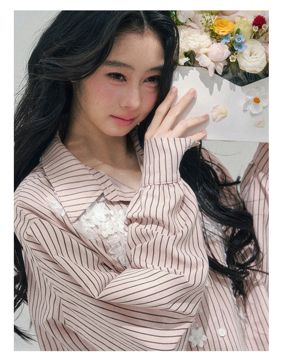 少也眼 "Pink Cloud Reverie" Cinnamon Pink Lace Sweet Two-Piece Skirt Set 563856385