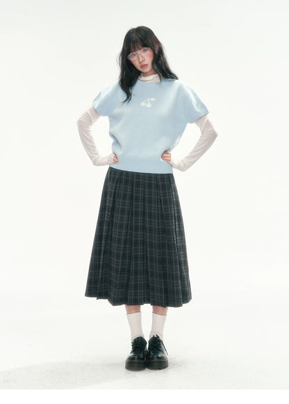 [CAN] Cropped Knit Top with Cherry Jacquard Detail
