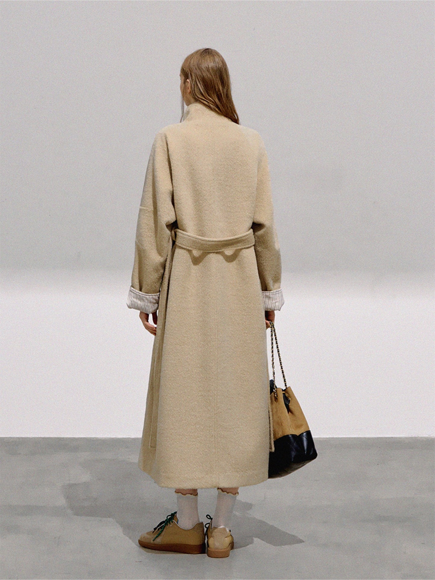 BOHOL BLING - Vintage Preppy Khaki Wool Blend Long Coat
