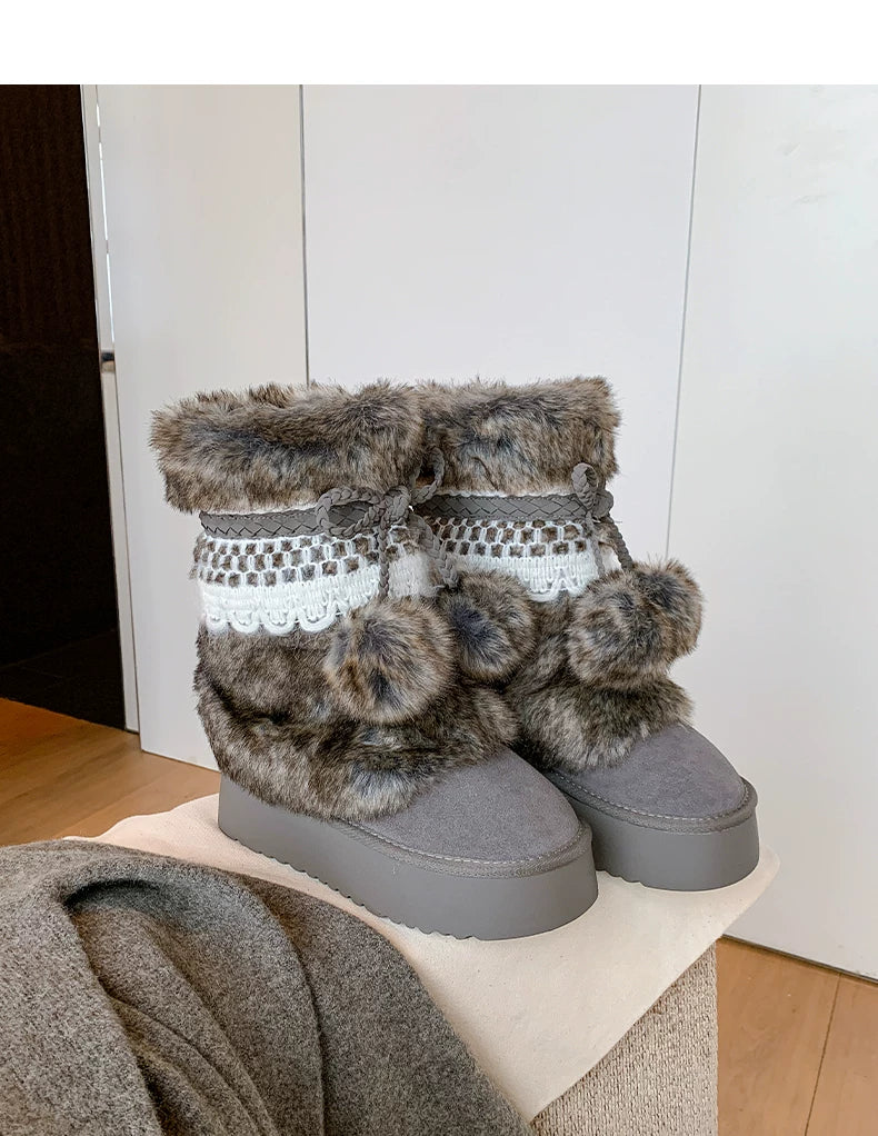 Earl Cat Platform Mid-Calf Snow Boots (Grey / Brown)