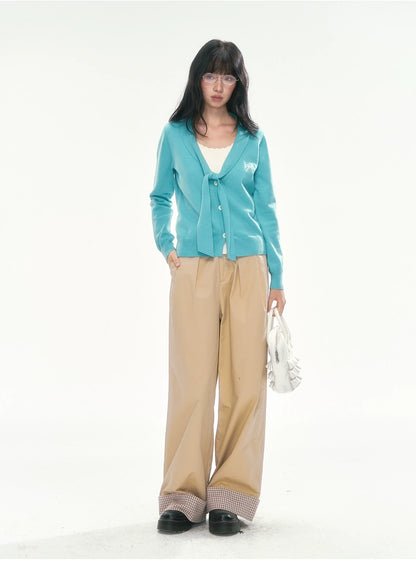 [CAN] Bow Embroidery Knit Cardigan (Blue / Yellow)
