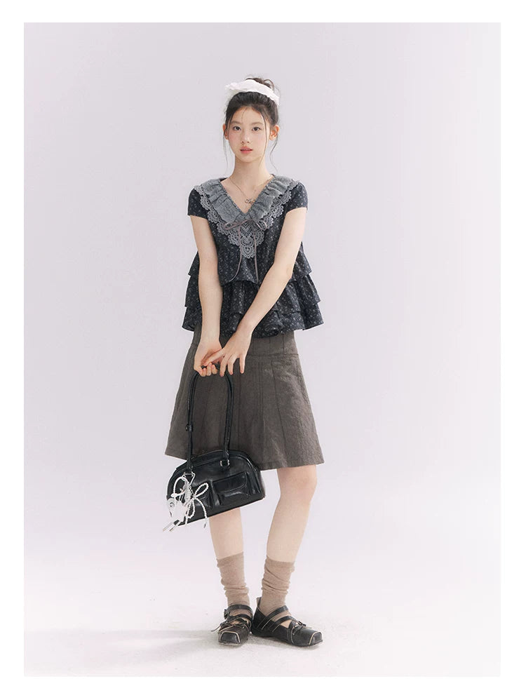 “Midnight Petal” Gray-Black Floral Top & Tiered Dress