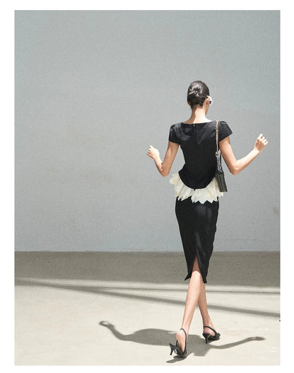"Her Black & White Poem" Elegant Contrast Two-Piece Set