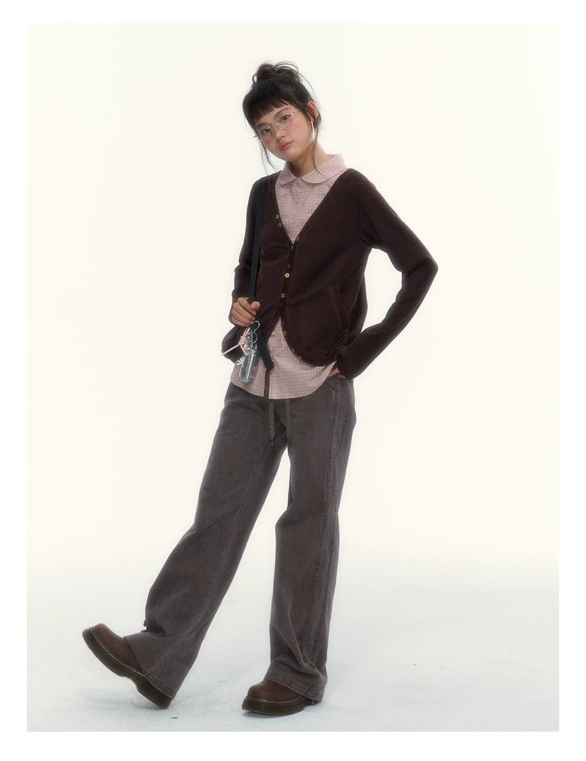 “Chestnut Book Knit” Red Brown Faux-Layered Colorful Button Cardigan