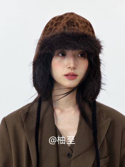 Mocha Brown Leopard Print Trapper Hat – Plush Ear-Flap Winter Hat