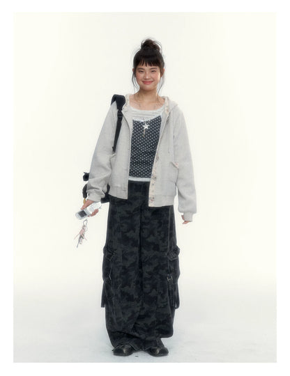 Camouflage Washed Wide-Leg Utility Pants