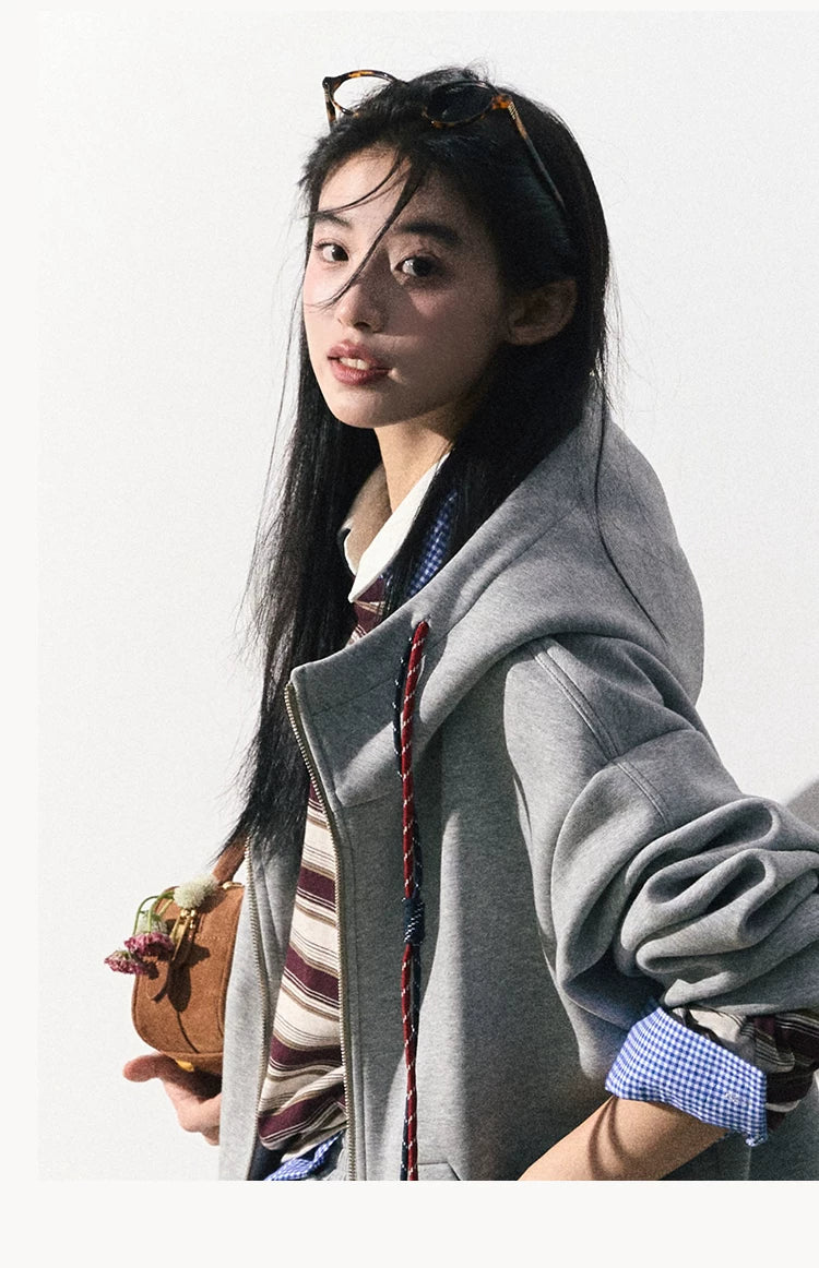 OAKMOO/ "A Trace of Self" Light Heather Gray Miu-Inspired Sporty Hoodie & Skirt Set