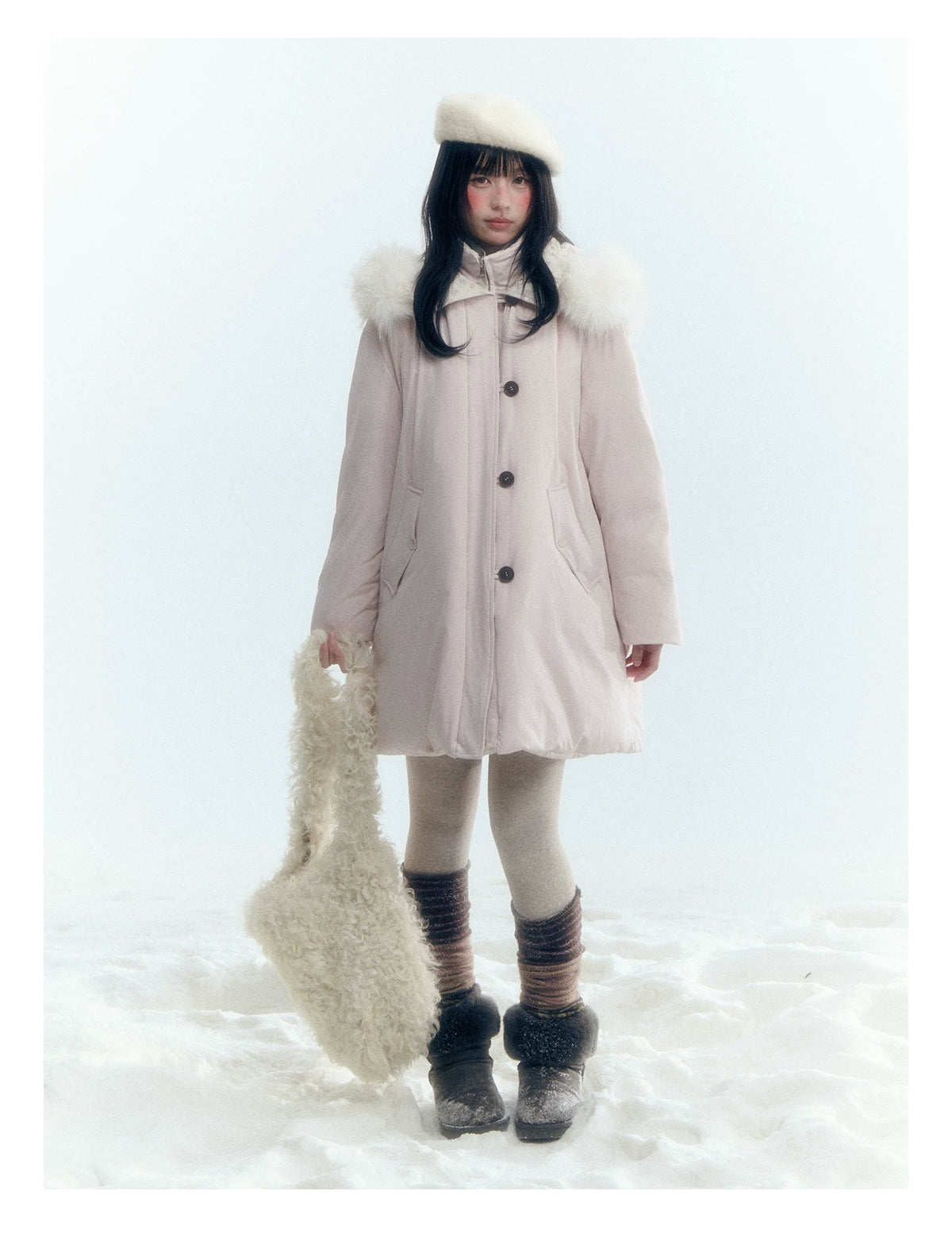 Horridale - Snow-Dusted Floral 90% White Duck Down Puffer Jacket (Light Peach Pink / Silver Gray)