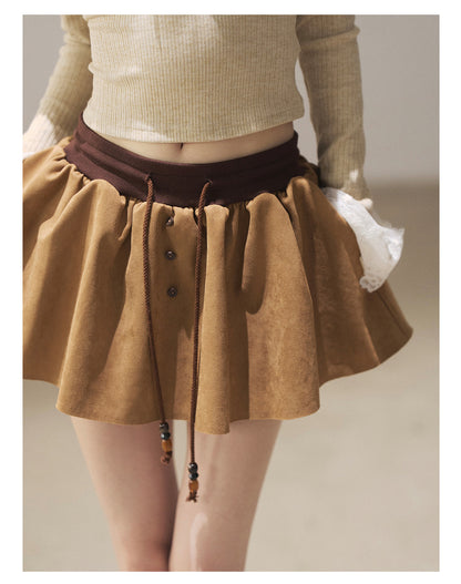 170726 "Wrapped in the Autumn Breeze" Roasted Pecan Suede Wrap Mini Skirt