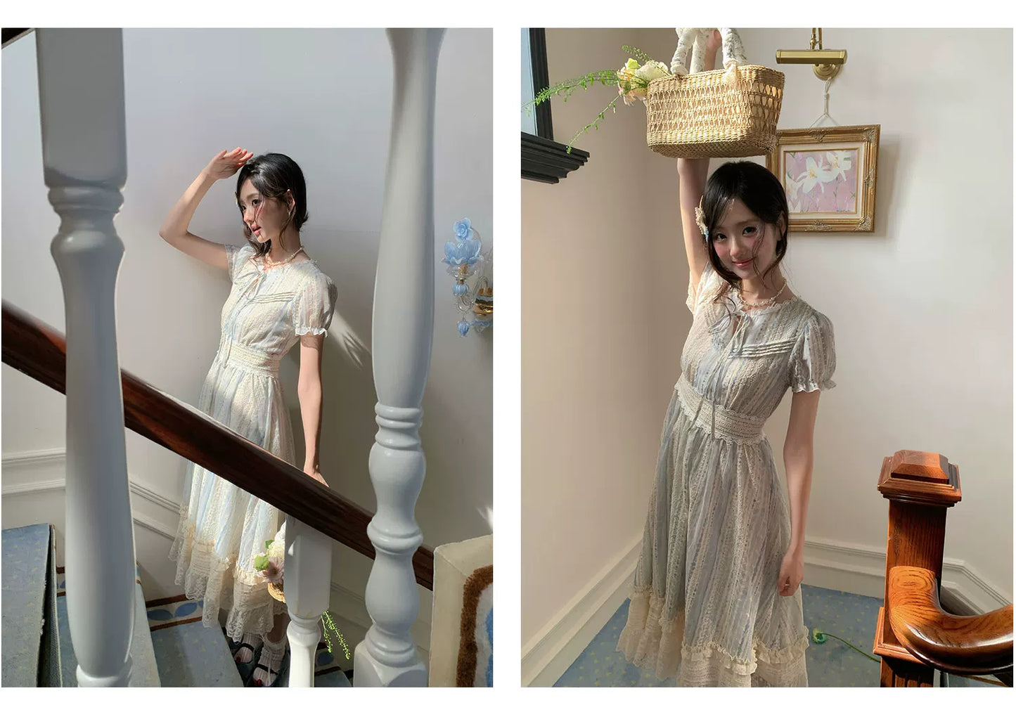 “Forest Dream Weave” Blue Lace Embroidered Maxi Dress
