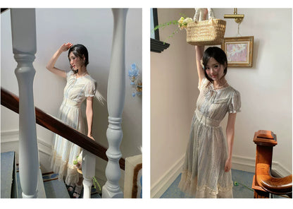 “Forest Dream Weave” Blue Lace Embroidered Maxi Dress