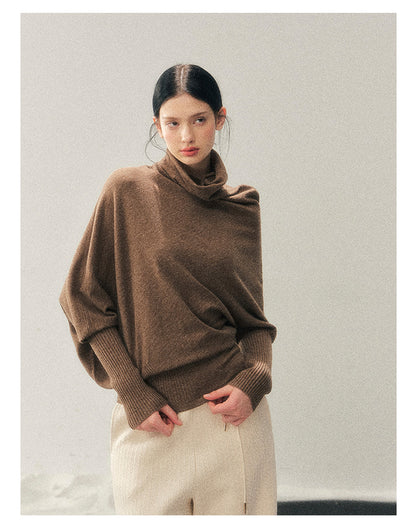 少也眼 "Ember at Dusk" High-Neck Cozy Knit Top – Milk Tea
