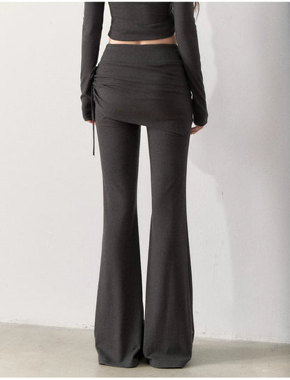 [TMMG] Lace-Trimmed Layered Knit Top & Flared Pants Set