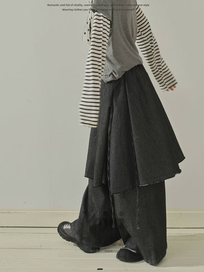 "Archive Fade" Dark Indigo Layered Wide Leg Jeans