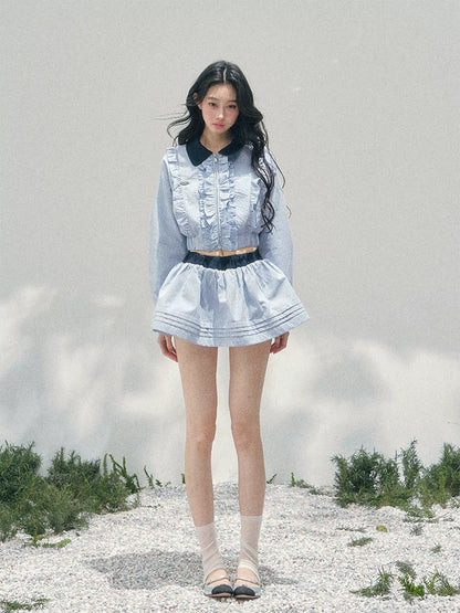 “English Manor” Plaid Cropped Top & Bubble Mini Skirt Set
