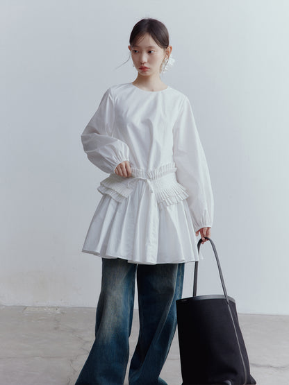 FUSSED Fragmented Dream Mist White Pleated Cotton Doll Dress FOF-25SS159a