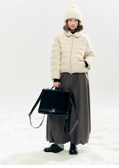 "Bunny Tea Party" Fleece-Lined Balloon Wide-Leg Pants (Hazelnut Brown/ Midnight Gray)