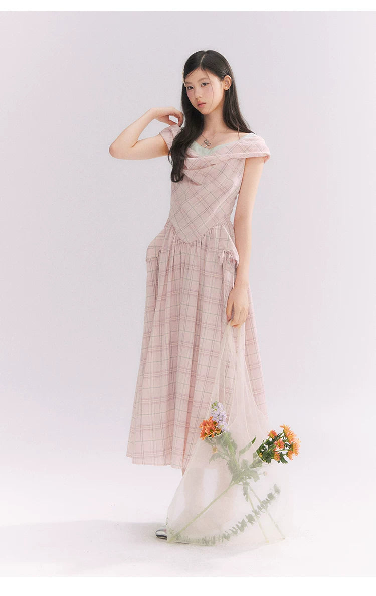 “Heartfelt Rendezvous” Pink Plaid Maxi Dress