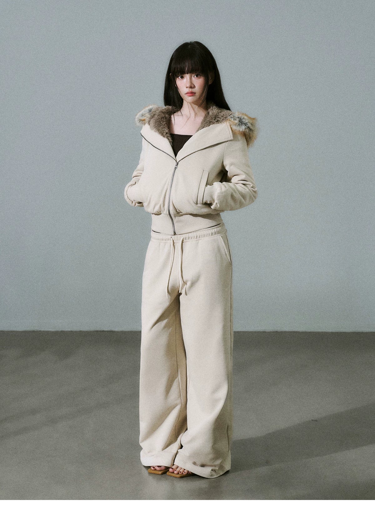 LOST FOREST - Heavyweight Cotton Low-Rise Wide-Leg Sweatpants (Dark Brown / Milk Tea)