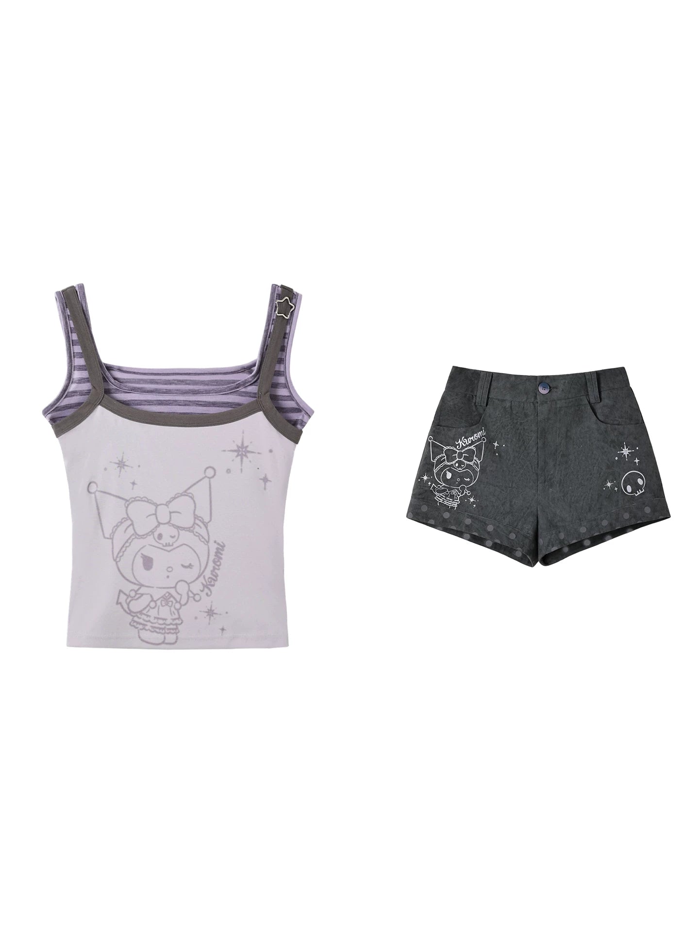 170726K "Twilight Rebel" Gray Purple Layered Summer Collection (Layered Cami Top / Casual Shorts)