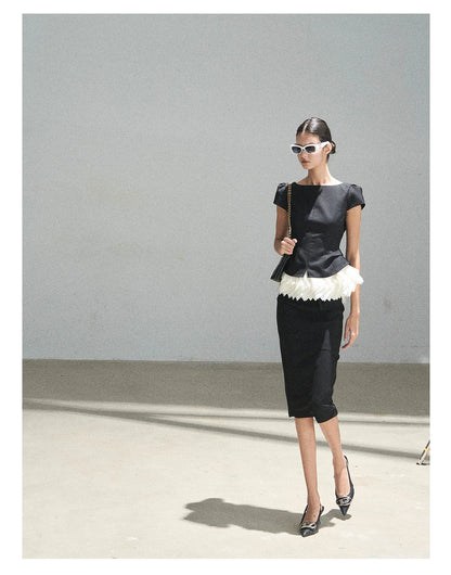 "Her Black & White Poem" Elegant Contrast Two-Piece Set