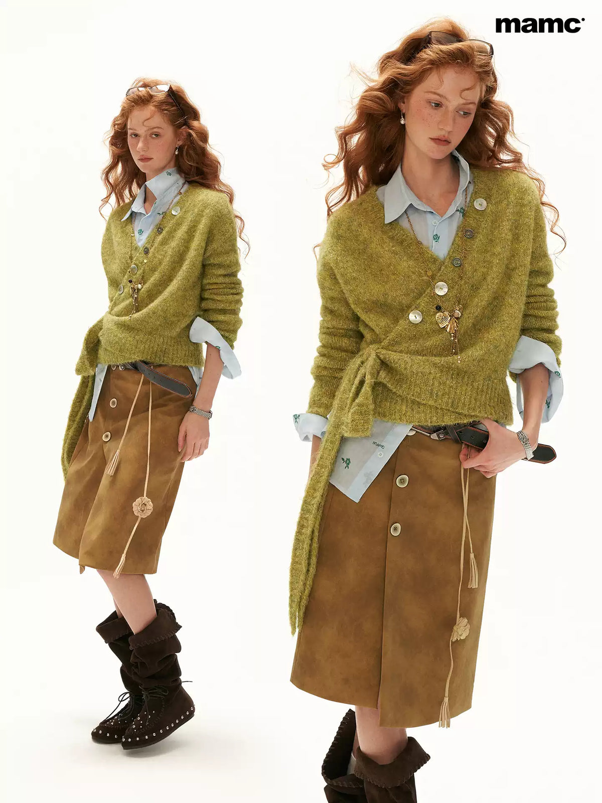 MAMC - Green Textured Wrap Cardigan with Shell Buttons