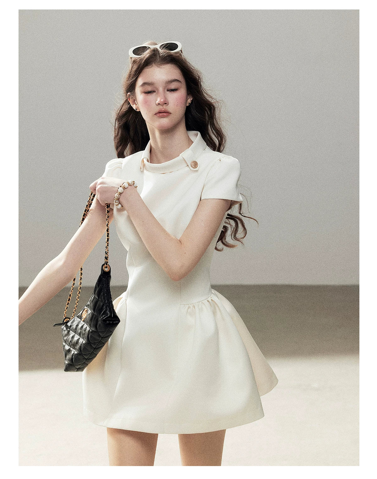 "Light Above the Clouds" Cream Ivory Satin Fit & Flare Mini Dress
