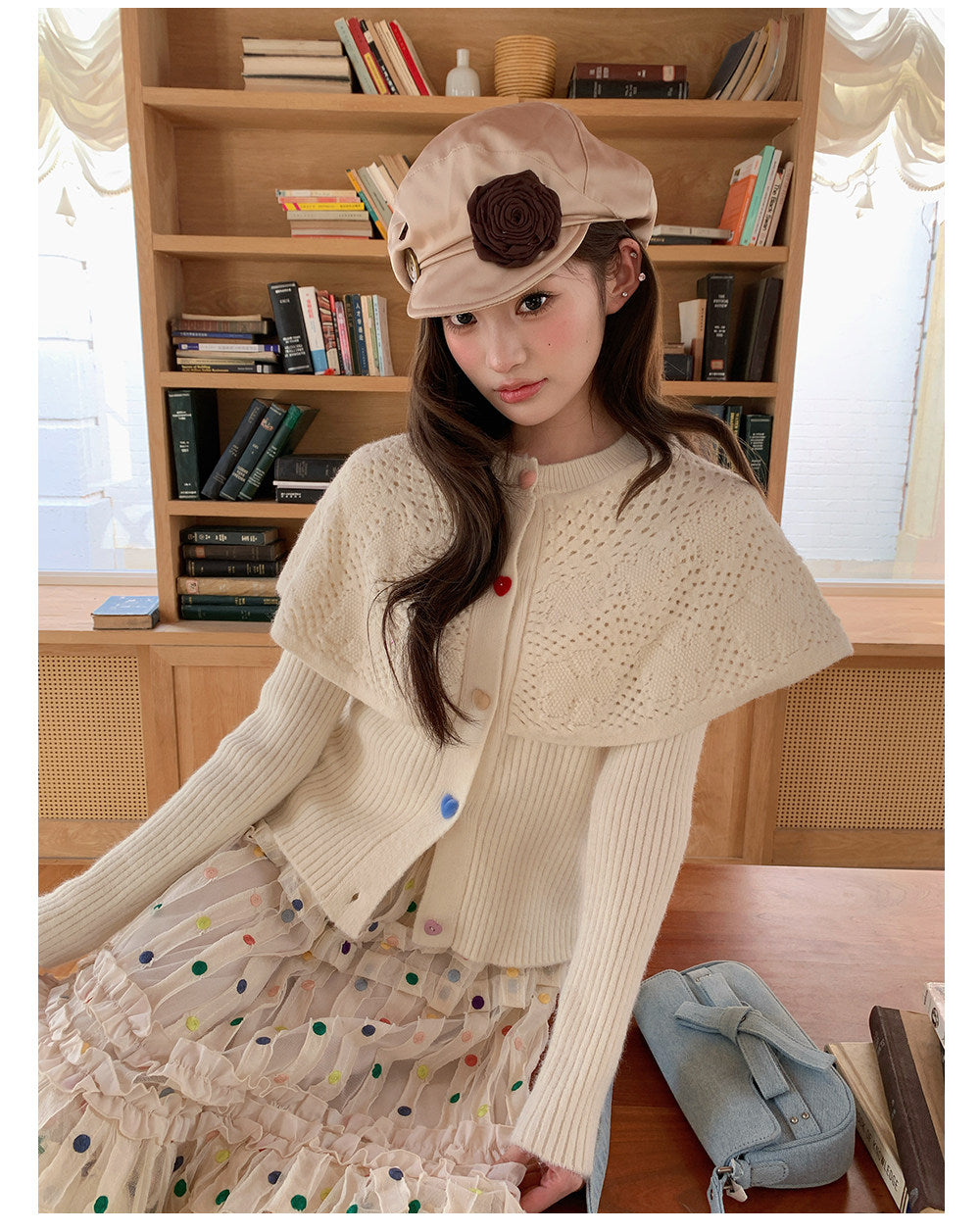 “Marshmallow Cloud Reverie” Cream Cape Knit Cardigan