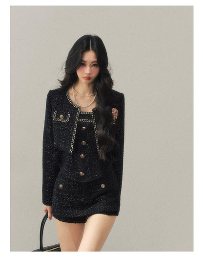 少也眼 "Before the Moon Falls" Bouclé Wool Tweed Set - Black