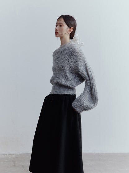 FUSSED Lazy Furry Mist Gray Wool & Baby Mohair Color-Block Sweater FOF-25SS133