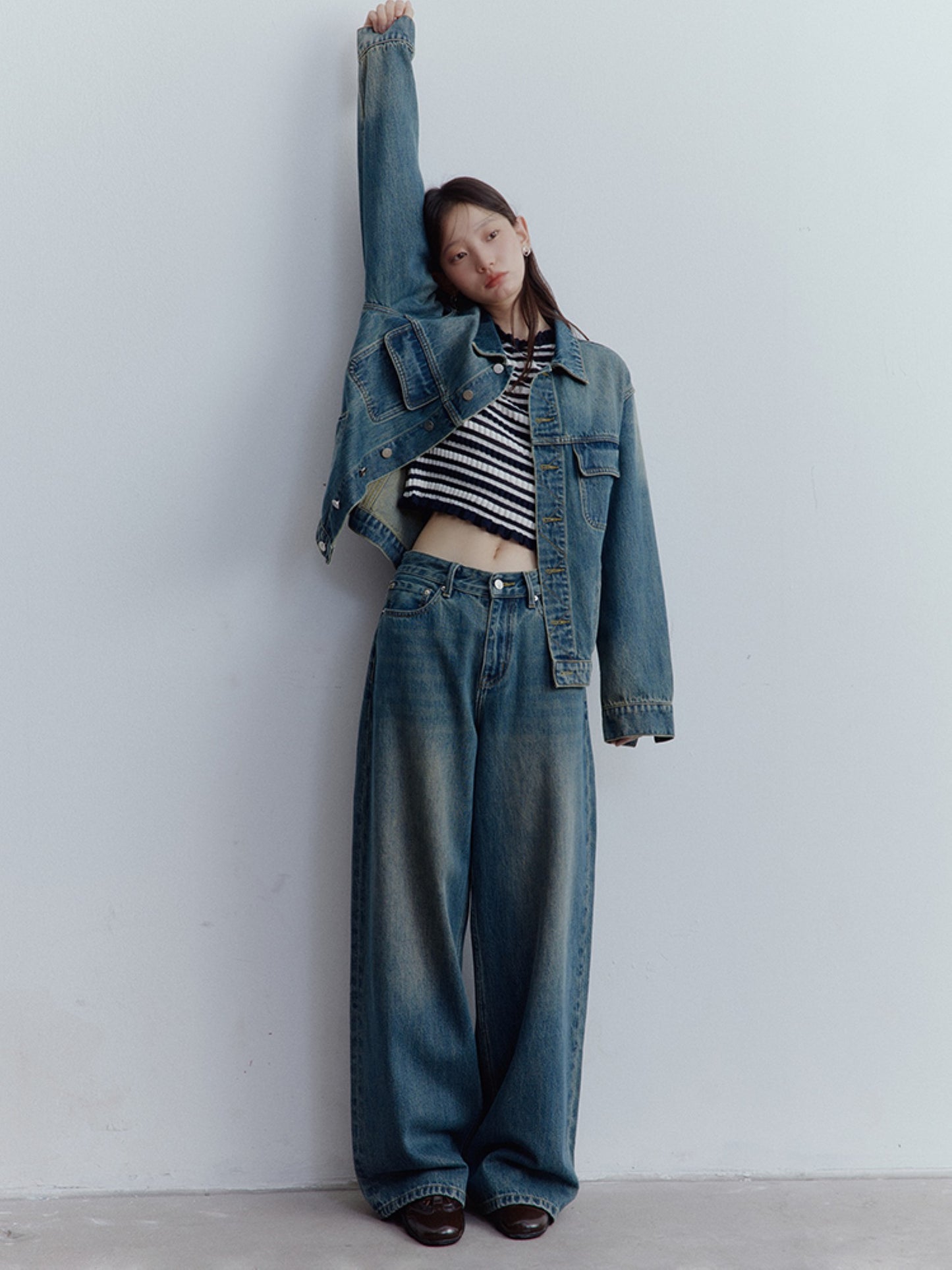FUSSED Vintage Blue Oversized Washed Denim Jacket FOF-25SS165