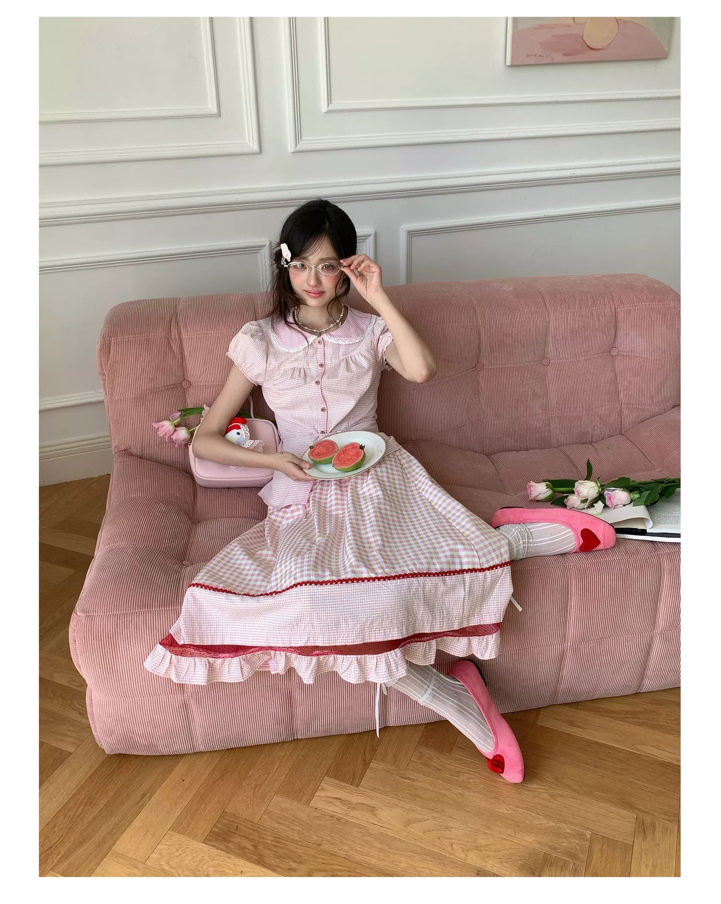 “Pink Plaid Daydream” Pink Plaid Skirt Set