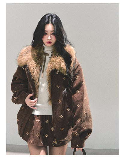 少也眼 “Whispers of Snowfall” Wool-Blend Quilted Two-Piece Set 453454