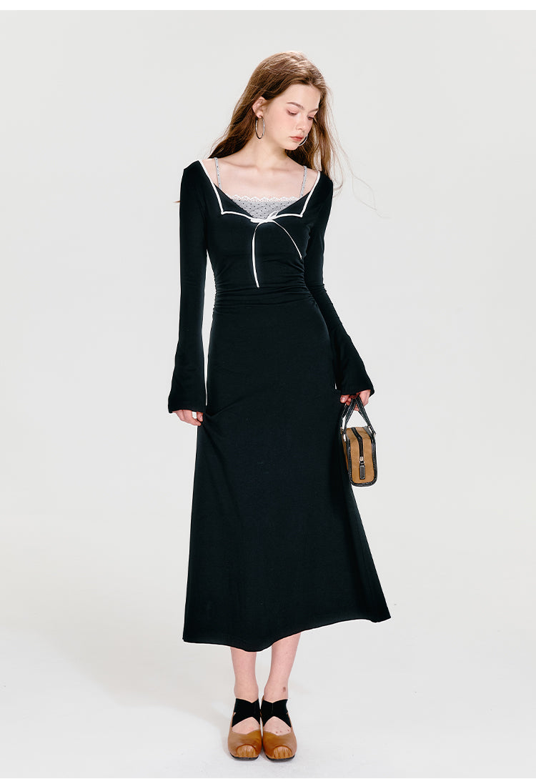Contrast Color Stitching Dress (fake two pieces)