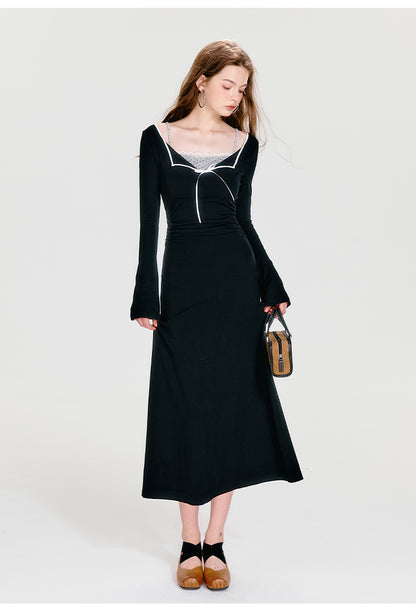 Contrast Color Stitching Dress (fake two pieces)