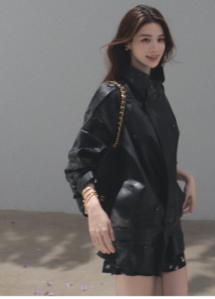 OAKMOO/ Belted Double-Breasted Trench Jacket (Deep Black / Hazel Khaki)
